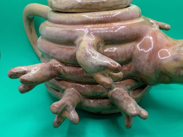 A closeup of a (not very) functional teapot based on a Tardigrade