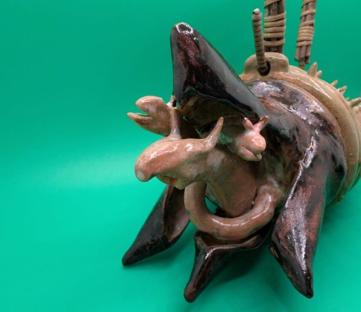 A closeup of a (not very) functional in the shape of a Graboid from Tremors