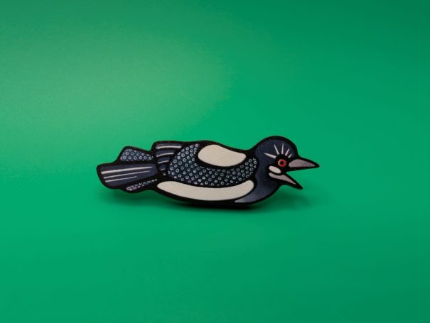 Calling Magpie - Marginalia Inspired - Wooden Badge