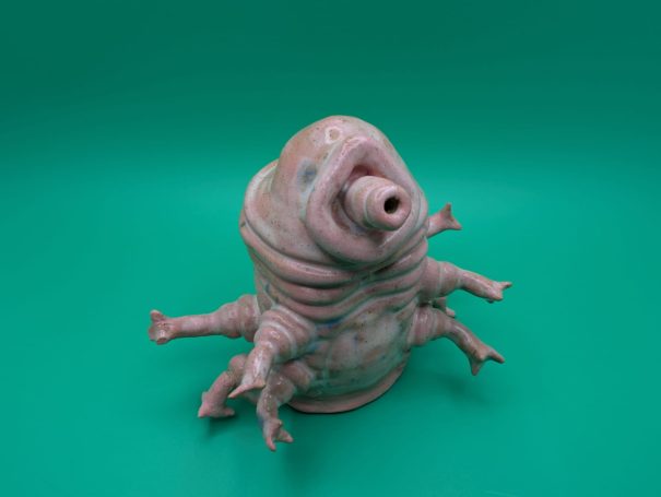 A pink standing tardigrade